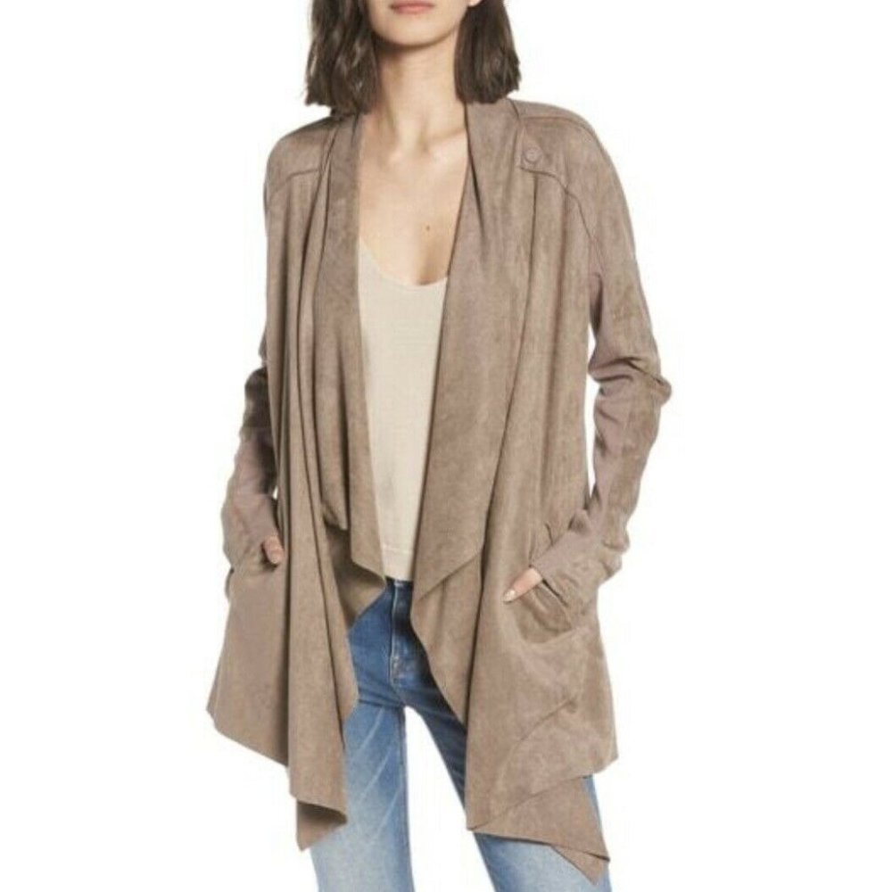 BLANKNYC Cloud Nine Waterfall Drape Jacket Open Front Mt Rushmore Brown Sz Small